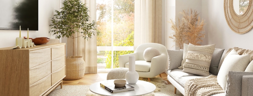Calm sunlit residential common room representing a comfortable length of stay in treatment