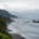 A misty Northern California coastline at soft morning light, with a beach curving away beneath low bluffs.